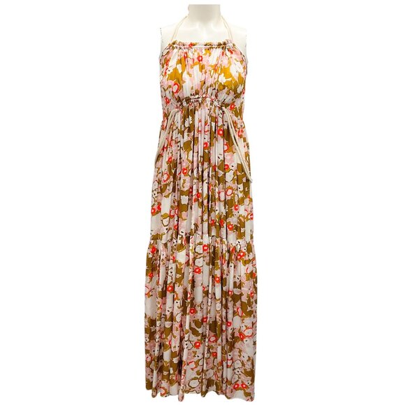 Lee Mathews White / Pink Multi Floral Halter Neck Maxi Dress